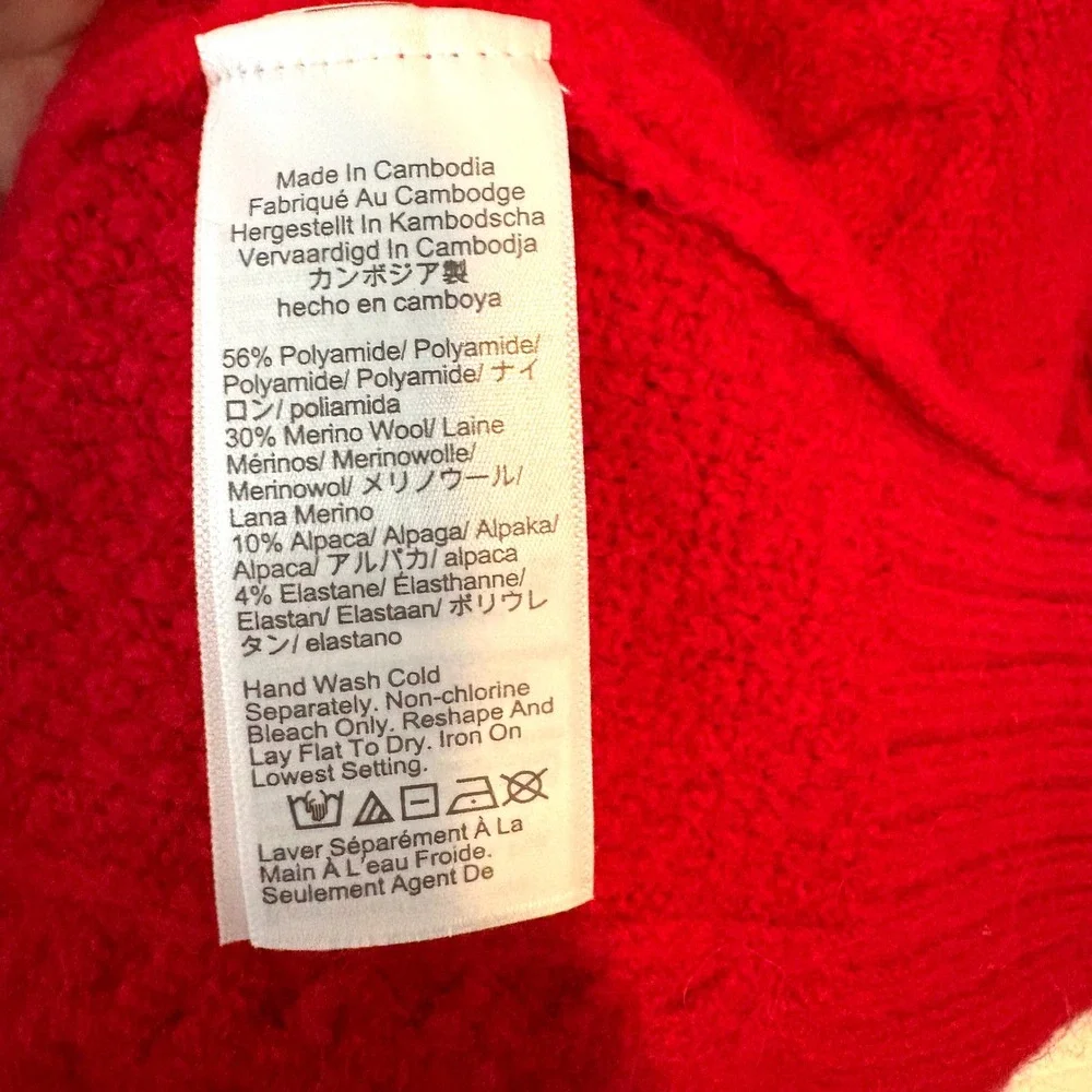 J. Crew Holiday Red Cable Knit Rollneck Sweater in Supersoft Yarn in Size L